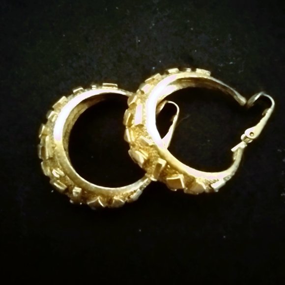 Golden Metal Hoop Clip-on Earrings - Picture 1 of 2